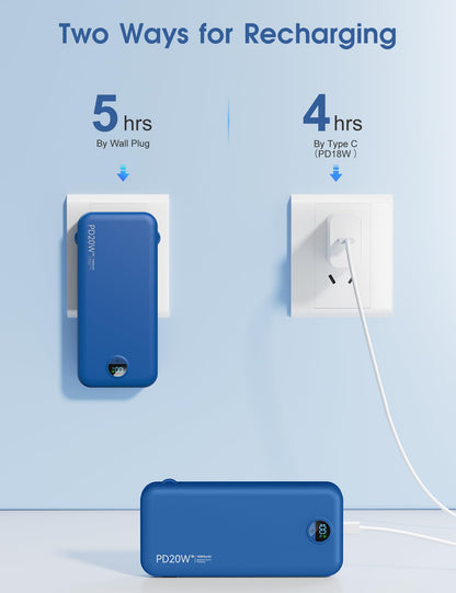 citicr Portable Charger 10000mAh PD20W w/Built-in Cables & Wall Plug White