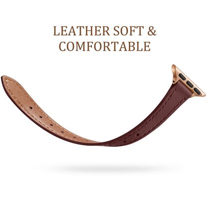 Charlam Slim Leather Band Compatible with Apple Watch Bands for Women 40mm 38mm 41mm 42mm 44mm 45mm 46mm, Top Grain Genuine Leather Strap Thin Wristband for iWatch Series 11 10 SE 9 8 7 6 5 4 3 2 1