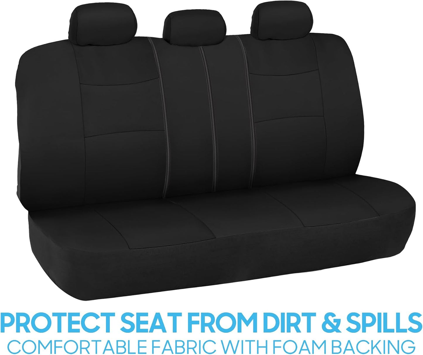 BDK PolyPro Car Seat Covers Full Set in Solid Black, Front and Rear Split Bench Seat Covers for Cars, Easy to Install Car Seats Cover Set and Accessories for Auto Trucks Van SUV - Solid Black