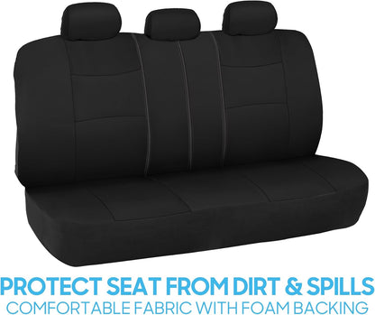 BDK PolyPro Car Seat Covers Full Set in Solid Black, Front and Rear Split Bench Seat Covers for Cars, Easy to Install Car Seats Cover Set and Accessories for Auto Trucks Van SUV - Solid Black
