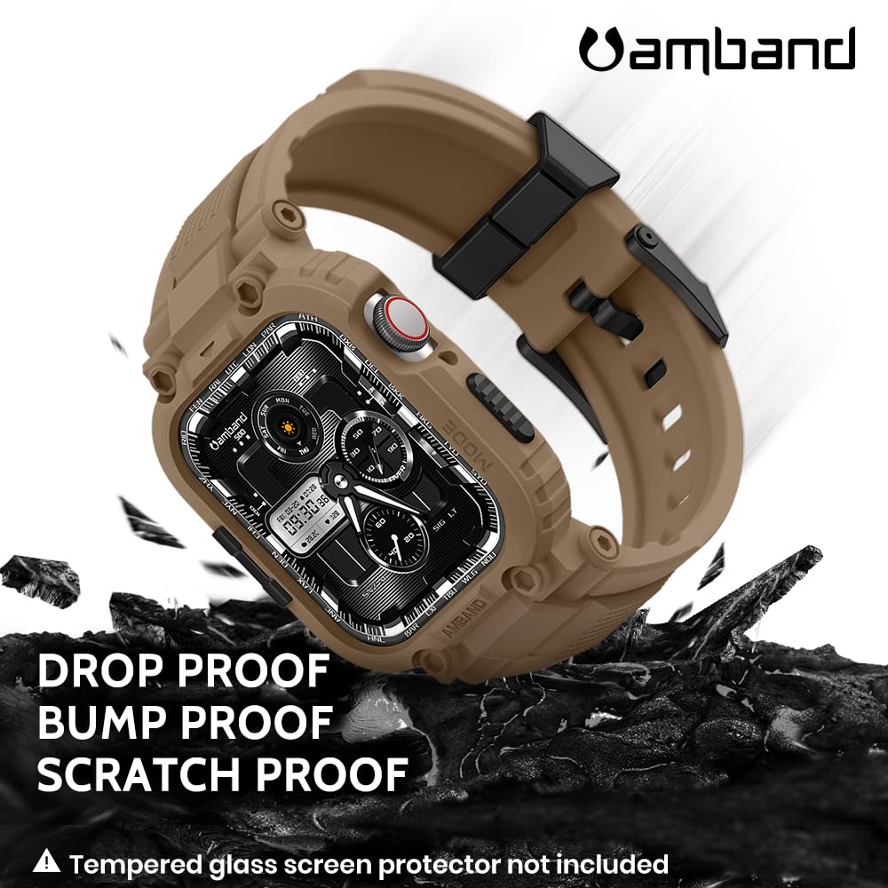 amBand Bands Compatible with Apple Watch 9/8/7/6/5/4 & SE 3/2/1 45mm/44mm Case for Men, M1 Sport Series Rugged Case Protective Cover for iWatch SE3/SE2/6/SE/5/4 44/45 mm Men Black