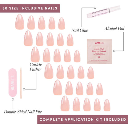 Glamnetic Press On Nails - Short Almond, Glossy Fake Nails 24 Pc Full Kit