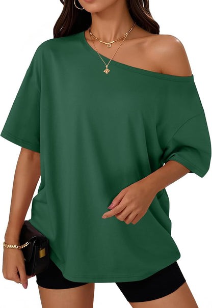 Trendy Queen Womens Off the Shoulder Tops Oversized Summer T-Shirts 2026