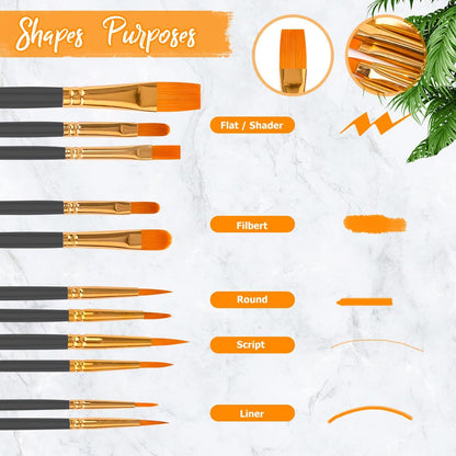 Soucolor Acrylic Paint Brushes Set, 20 Pcs Pointed Tip Artist Paintbrushes