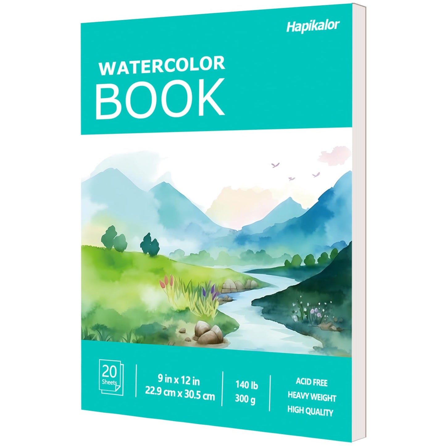 Hapikalor Watercolor Paper Pad, 9"x12" Water Color Paper, 140lb/300gsm Teal