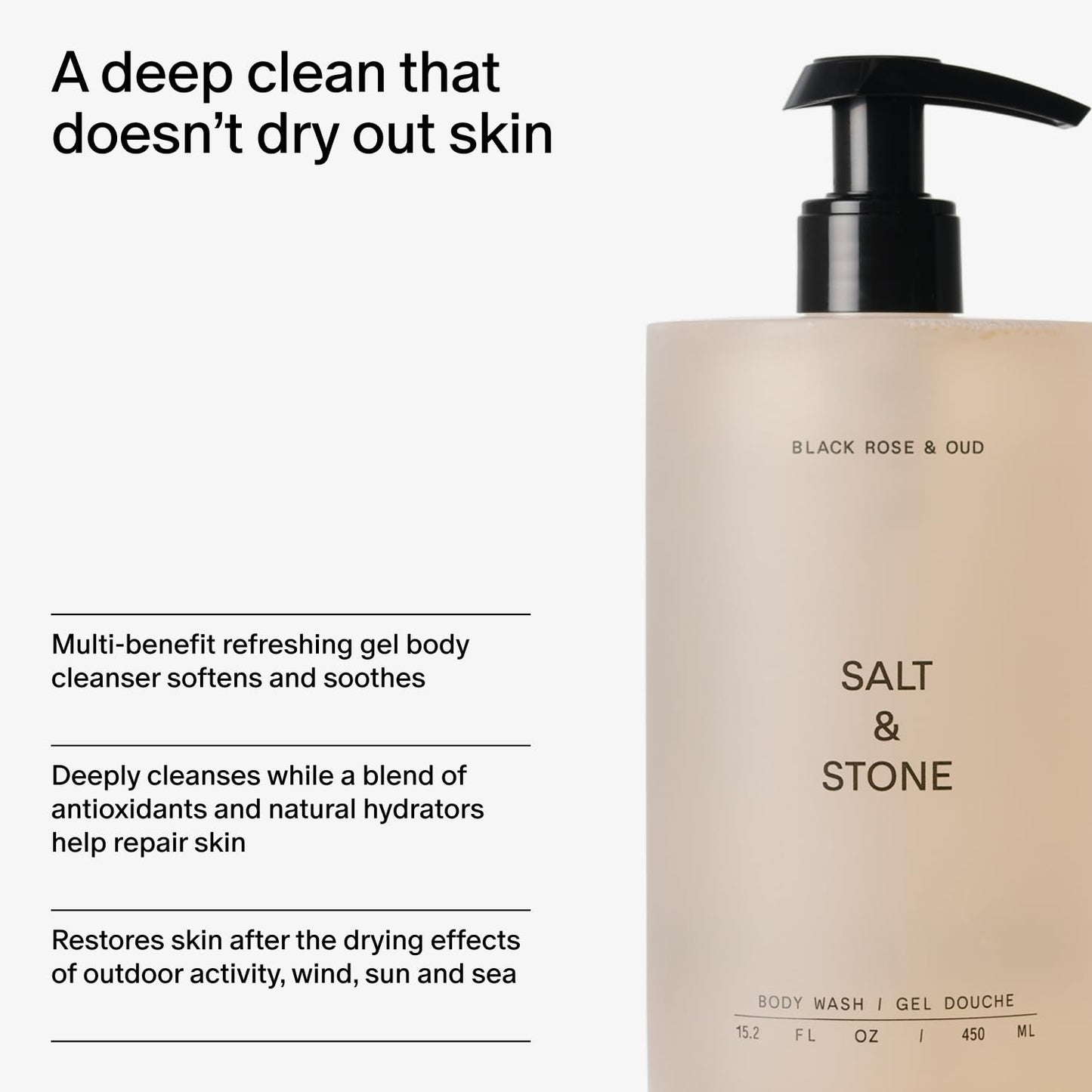 Salt & Stone Body Wash for Women & Men, Bergamot & Hinoki 15.2 fl oz