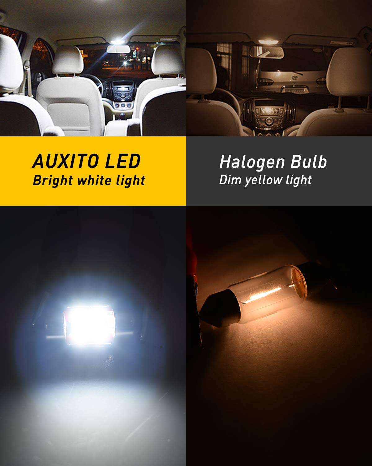 AUXITO 194 LED Bulbs for License Plate Light 168 175 2825 W5W T10 24-SMD 3014 Chipsets 6000K White for Car Dome Door Map Dash Courtesy Cargo License Plate Lights, Pack of 2