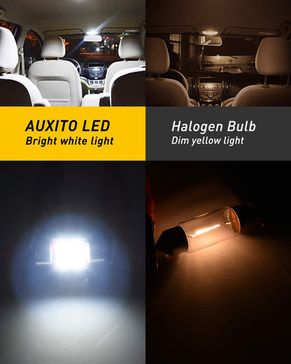 AUXITO 194 LED Bulbs for License Plate Light 168 175 2825 W5W T10 24-SMD 3014 Chipsets 6000K White for Car Dome Door Map Dash Courtesy Cargo License Plate Lights, Pack of 2