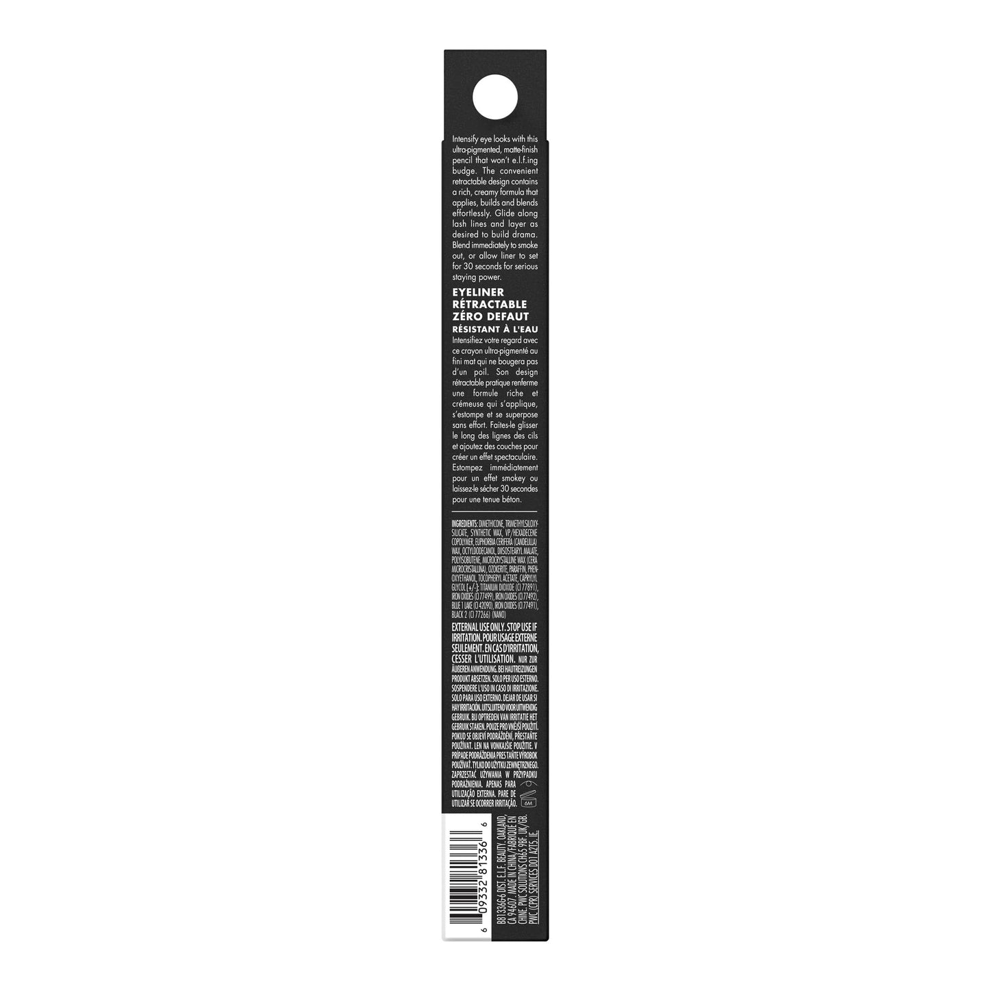 e.l.f. No Budge Retractable Eyeliner, Creamy, Ultra-Pigmented & Waterproof, Creates Bold & Defined Lines, Vegan & Cruelty-Free, Black