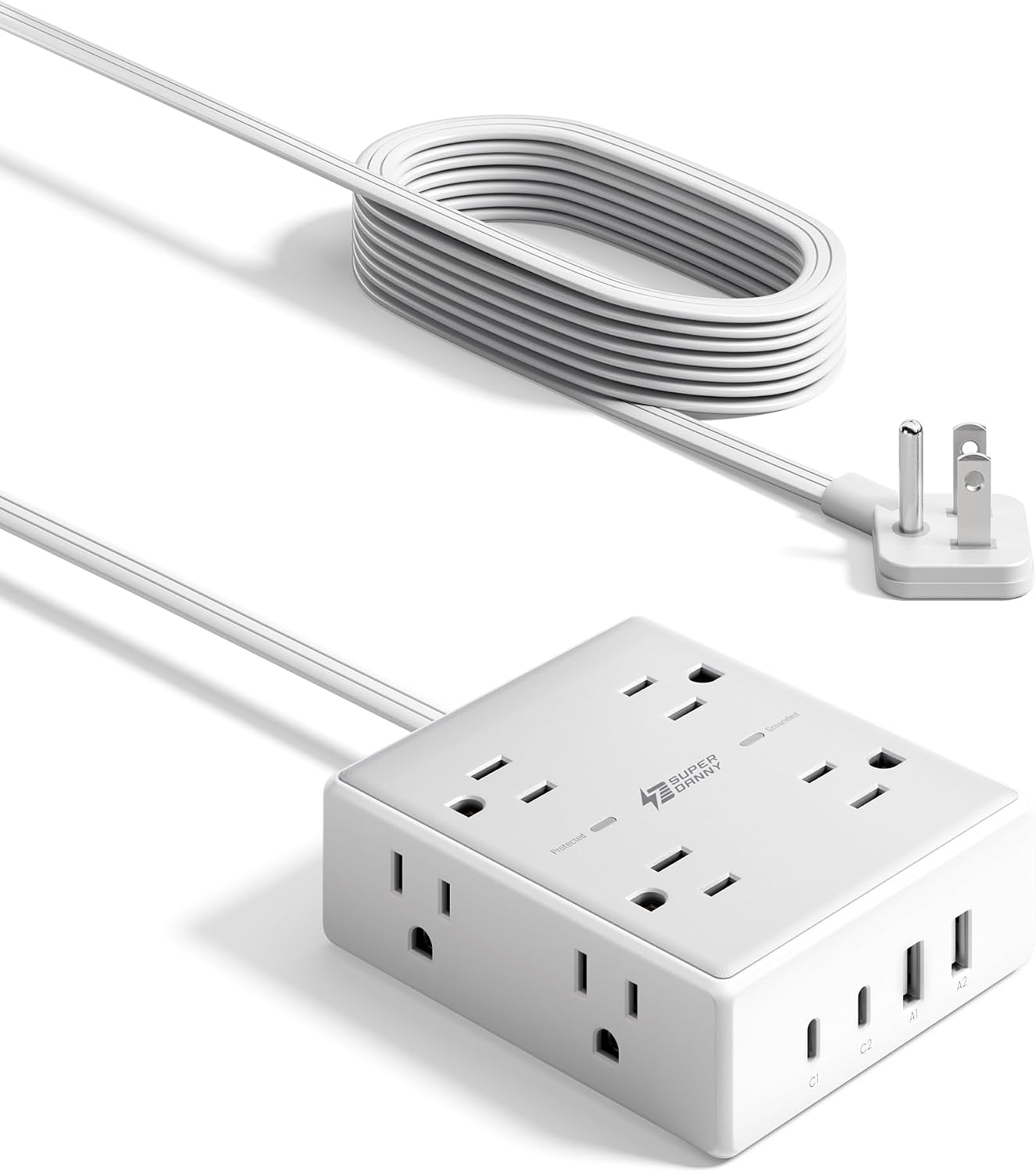 SUPERDANNY Extension Cord,Flat Plug Surge Protector Power Strip,6Ft