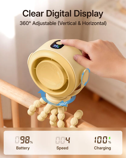 SWEETFULL Portable Stroller Fan, Pinch-Proof Baby Fan - Cream