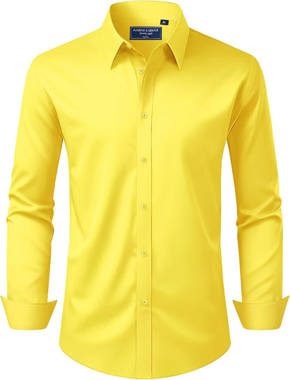 Alimens & Gentle Men's Dress Shirt Regular Fit Stretch Stain Shield Long Sleeve Solid Business Wedding Button Down Shirts