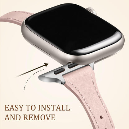 Charlam Slim Leather Band Compatible with Apple Watch Bands for Women 40mm 38mm 41mm 42mm 44mm 45mm 46mm, Top Grain Genuine Leather Strap Thin Wristband for iWatch Series 11 10 SE 9 8 7 6 5 4 3 2 1