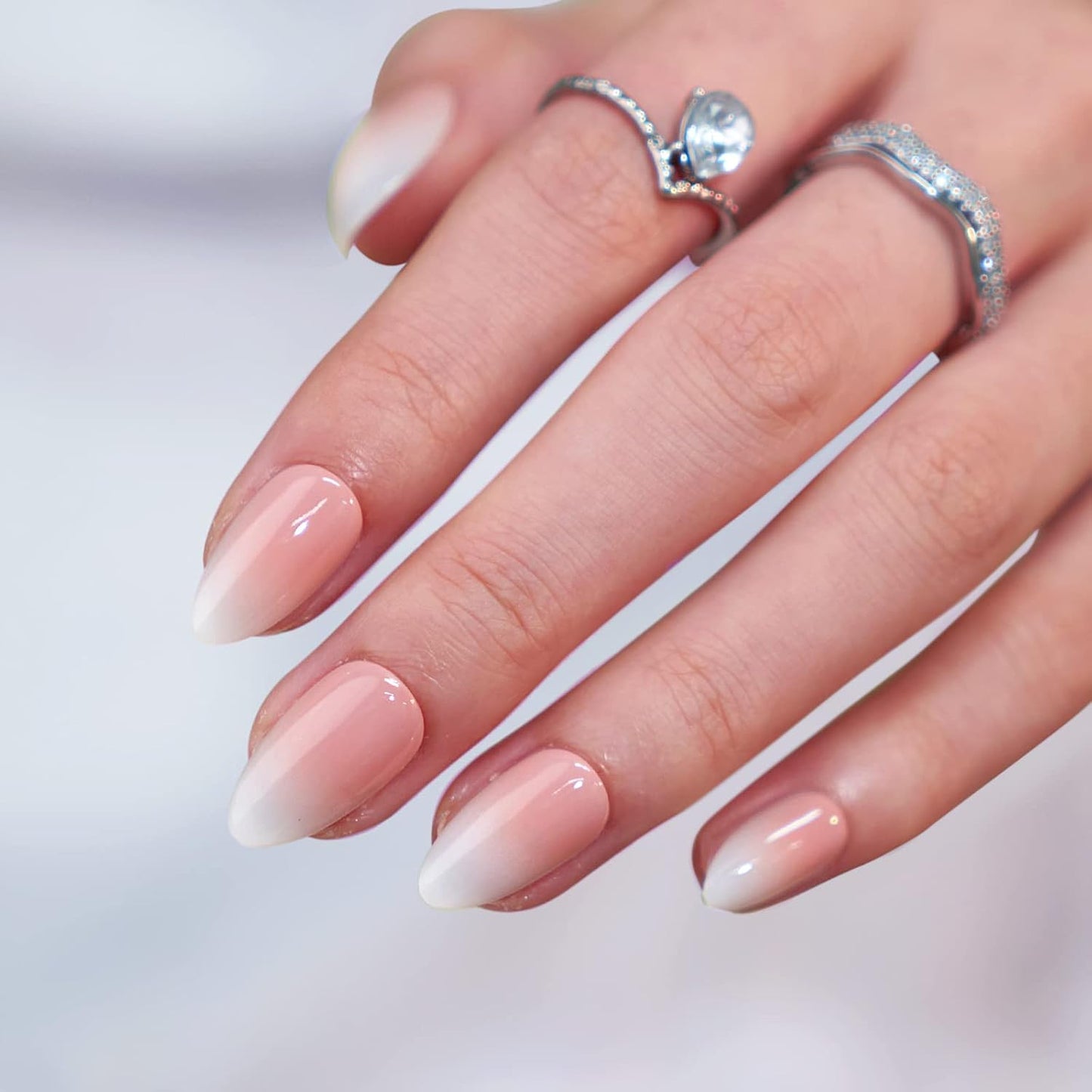 BTArtbox Press On Nails, Vanilla Cream, Short Square, Ombre Peach, 32Ct