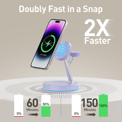 3 in 1 Mag-Safe Wireless Charger Stand for iPhone Apple Watch AirPods