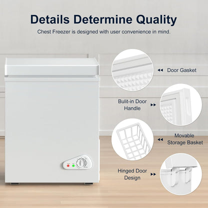 TABU 3.5 Cubic Feet Chest Freezer, Compact Deep Freezer, Black
