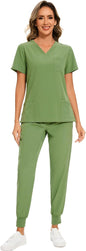 COZYFIT Scrubs for Women Set - Stretch V-Neck & Jogger Pant with 9 Pockets