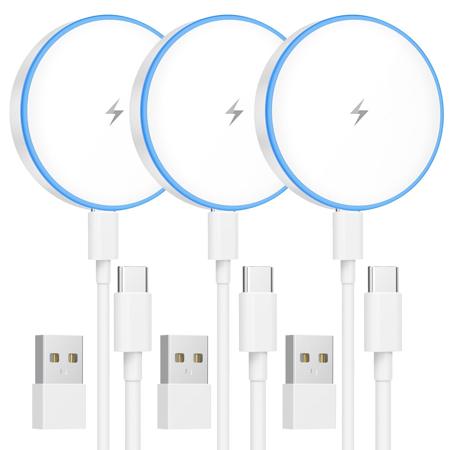 MagSafe Charger 2 Pack 15W Magnetic Wireless Charger Fast Charging Pad Compatible with iPhone 17/16/15/14/13/12 Series & AirPods 3/2/Pro Magnetic MagSafe Charging Pad with Dual Ports-Blue