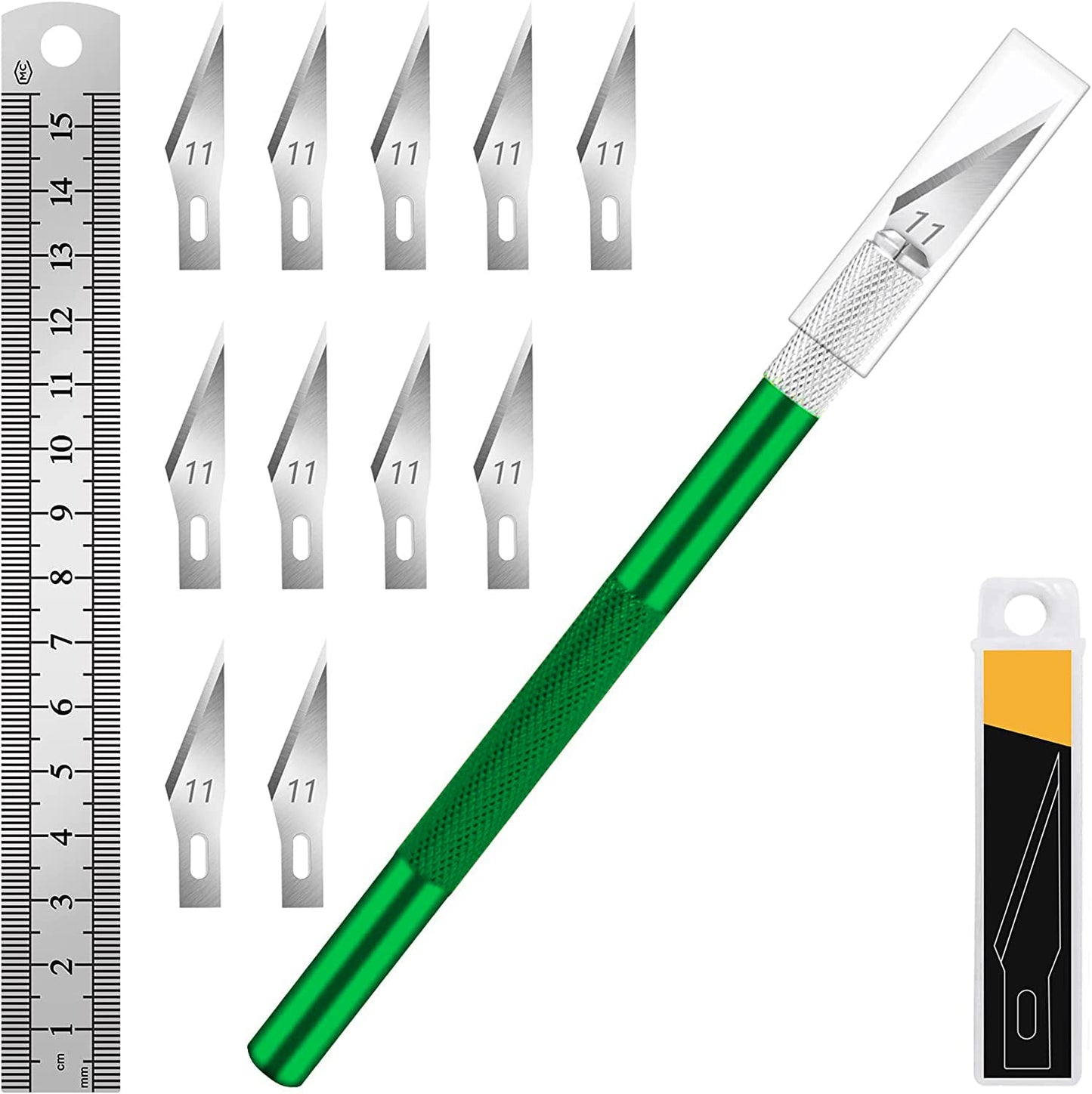 DIYSELF Exacto Knife Set with 10 Extra #11 Blades, 6-Inch Metal Ruler, Pink