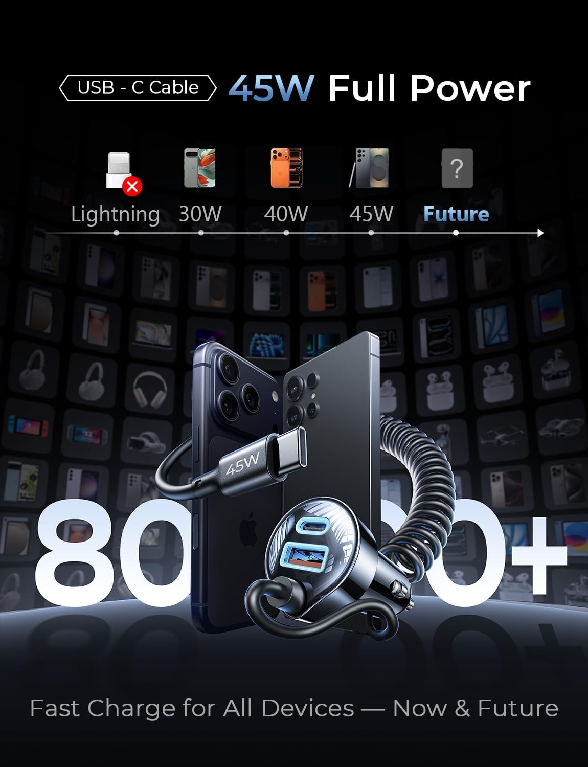 LISEN 90W for iPhone 17 16 15 Pro Max Car Charger USB C Fast Charge