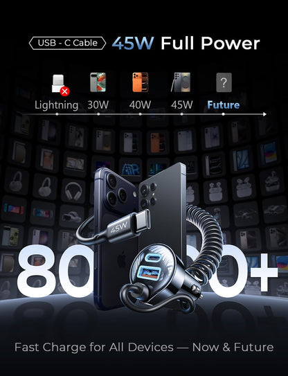 LISEN 90W for iPhone 17 16 15 Pro Max Car Charger USB C Fast Charge