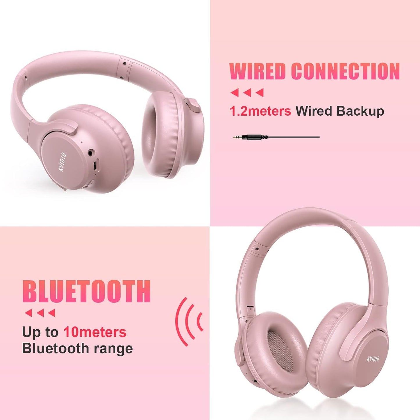 KVIDIO Bluetooth Headphones Wireless Over Ear Headsets 65H Playtime