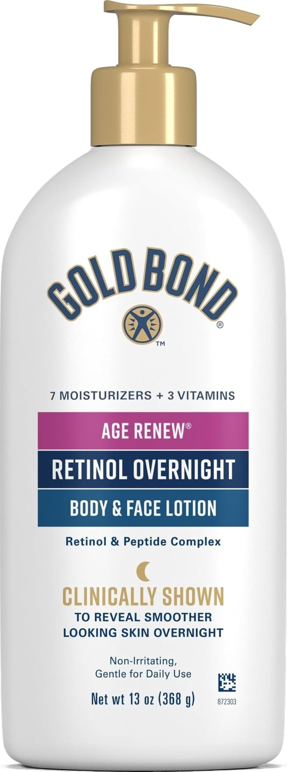Gold Bond Age Renew Retinol Overnight Body & Face Lotion, Retinol Face and Body Lotion with Peptide Complex, 7 oz
