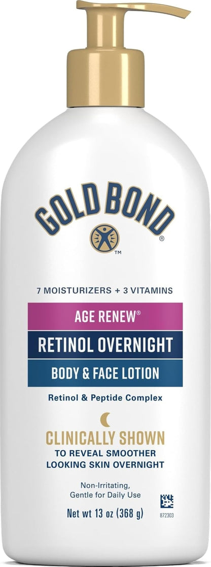 Gold Bond Age Renew Retinol Overnight Body & Face Lotion, Retinol Face and Body Lotion with Peptide Complex, 7 oz