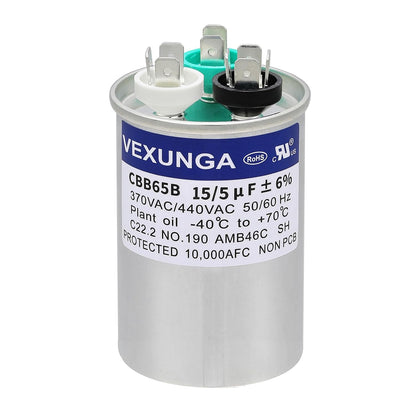 VEXUNGA 5uF 370/440VAC 50/60Hz CBB65 CBB65A Oval Run Start Capacitor 5 MFD 370V/440V Air Conditioner Capacitors for AC Unit Fan Motor Start or Pool Pump or Air Condenser Straight Cool