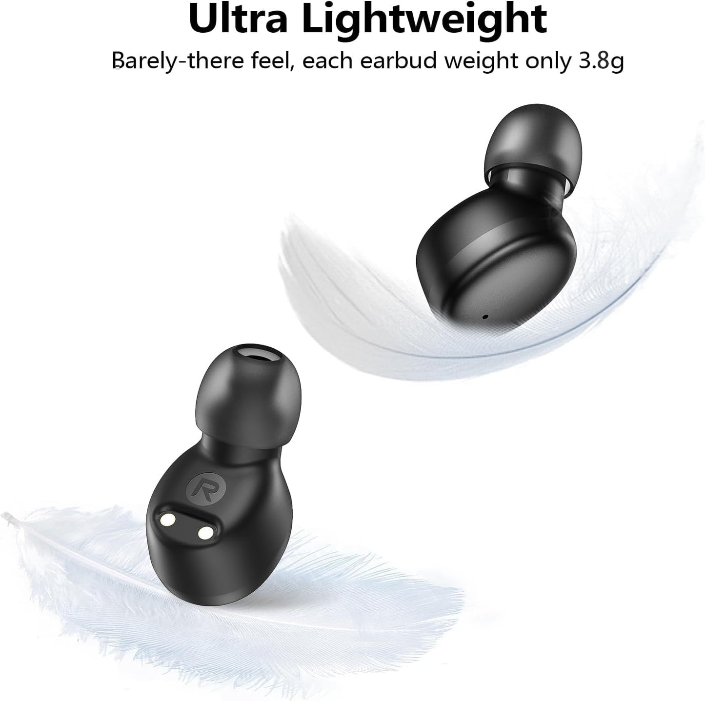 kurdene Wireless Earbuds Bluetooth 5.3 in Ear Buds Light Weight Headphones,Deep Bass Sound,Built in Mics Headset,Clear Calls Earphones for Sports Workout Glossy Black