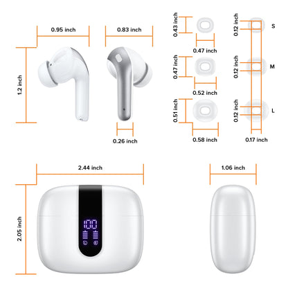 TAGRY Bluetooth Headphones True Wireless Earbuds 60H Playback LED Power Display Earphones with Wireless Charging Case IPX5 Waterproof in-Ear Ear buds with Mic for TV Smart Phone Laptop Computer Sports
