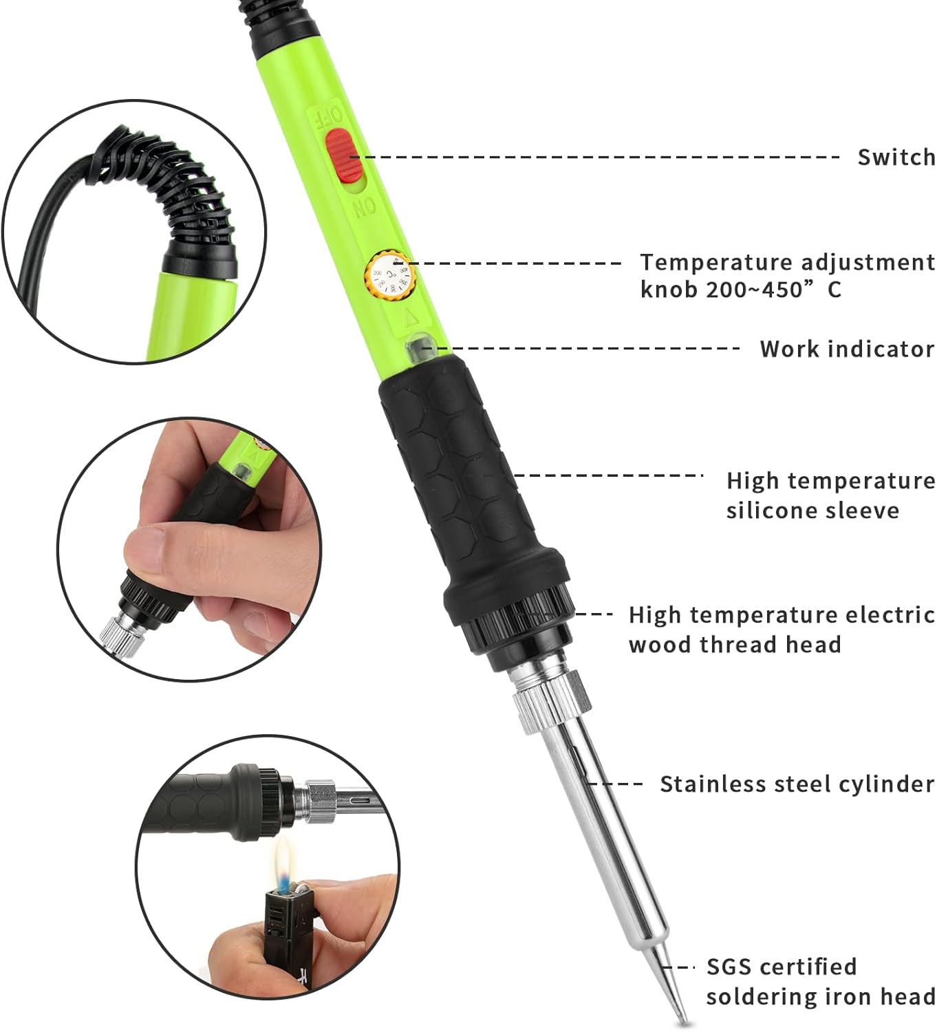 Soldering Iron, 60W 110V Adjustable Temperature Soldering Iron Pen, Portable Welding Tool, Fast Heating, for Electronic Repair, Jewelry, DIY