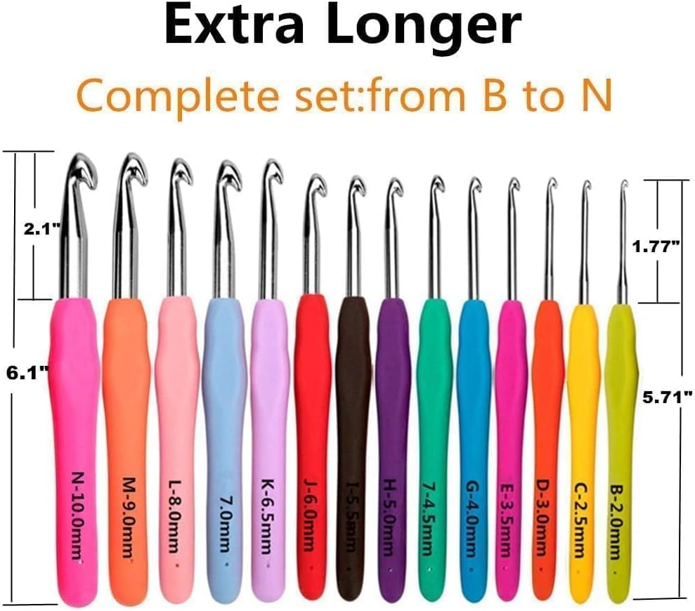 Yarniss Crochet Hooks,14 Size Ergonomic Crochet Hooks Set 2mm(B)-10mm(N)