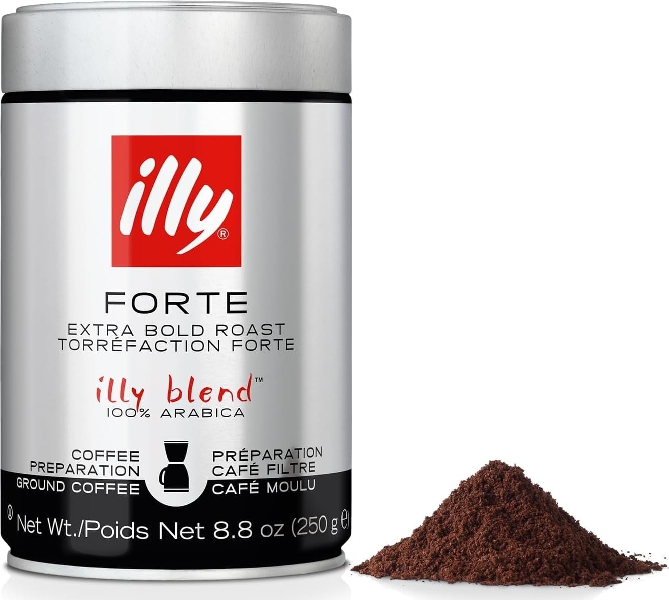 illy Intenso Ground Espresso Coffee, Bold Roast, Intense, Robust and Full Flavored With Notes of Deep Cocoa, 100% Arabica Coffee, No Preservatives, 8.8 Ounce Can (Pack of 1)