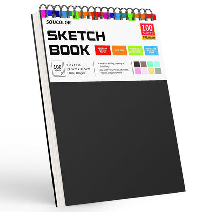 Soucolor Sketch Book 9" x 12", 100 Sheets Kids Art Sketchbook Drawing Pad