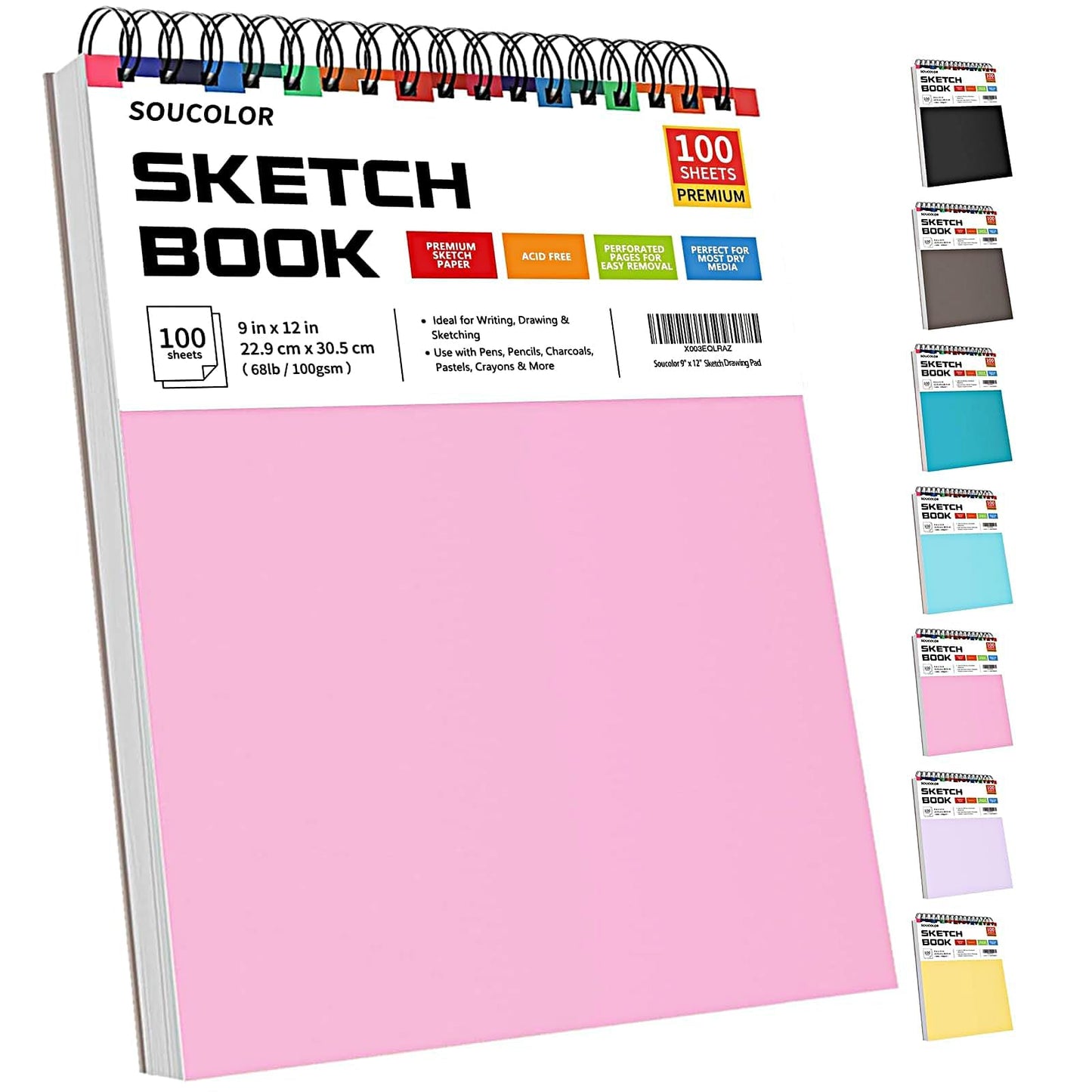 Soucolor Sketch Book 9" x 12", 100 Sheets Kids Art Sketchbook Drawing Pad
