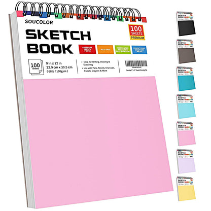 Soucolor Sketch Book 9" x 12", 100 Sheets Kids Art Sketchbook Drawing Pad