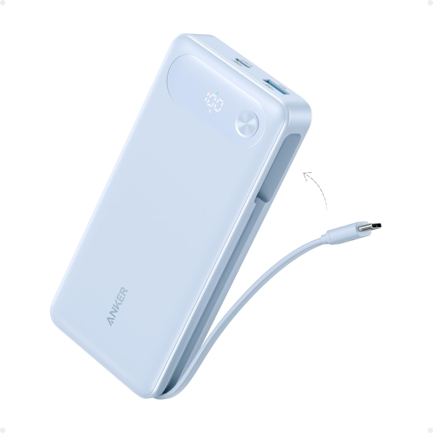 Anker Power Bank, 20,000mAh Travel Essential, Built-in USB-C Cable(Black)