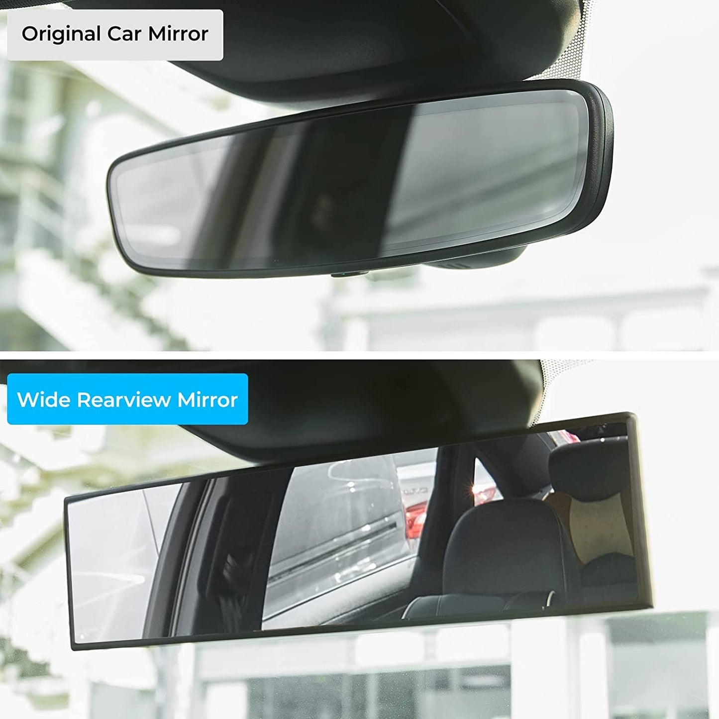 JOYTUTUS Rear View Mirror, Universal 12 Inch Panoramic Convex Rearview Interior Clip-on Wide Angle Mirror to Reduce Blind Spot Effectively for Car SUV Trucks - Blue