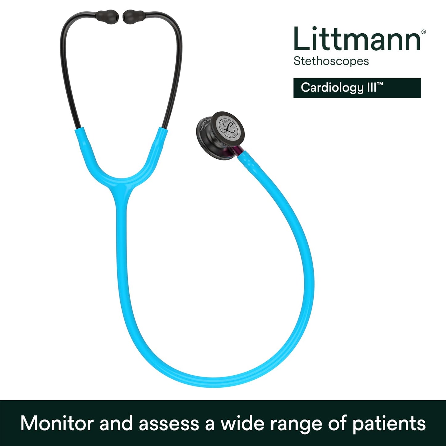 3M Littmann Classic III Monitoring Stethoscope, 5803, More Than 2X as Loud, Weighs Less, Stainless Steel Black-Finish Chestpiece, 27" Black Tube, Stem and Headset