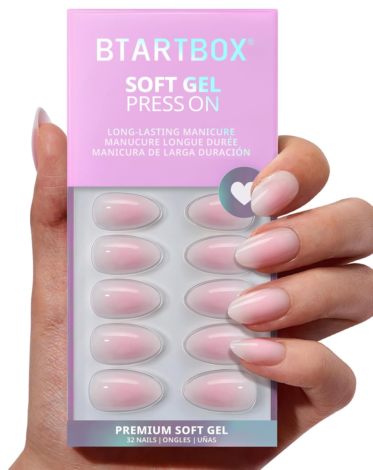 BTArtbox Press On Nails, Vanilla Cream, Short Square, Ombre Peach, 32Ct