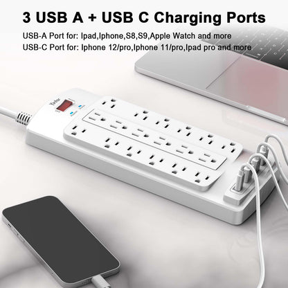 Yintar 6Ft Surge Protector Power Strip with 8 Outlets and 4 USB Ports