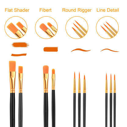 AROIC 10 Pcs Paint Brushes, Acrylic Oil Watercolor Painting Brush Set