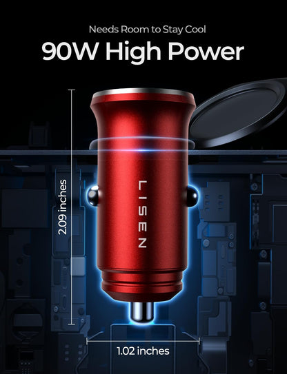 LISEN 90W USB C Car Charger USB C Fast Charge, 45W PD&QC 3.0 Fast Car Charger