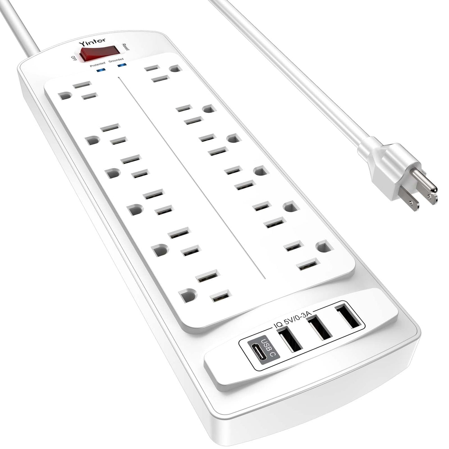 Yintar 6Ft Surge Protector Power Strip with 8 Outlets and 4 USB Ports