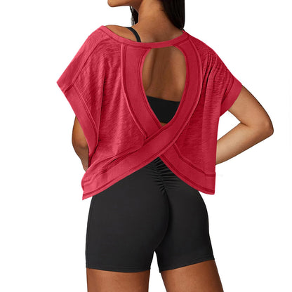 UNIANKIYA Open Back Workout Tops for Women Loose Fit Athletic Crop Tee Short Sleeve Gym Running Yoga Shirt