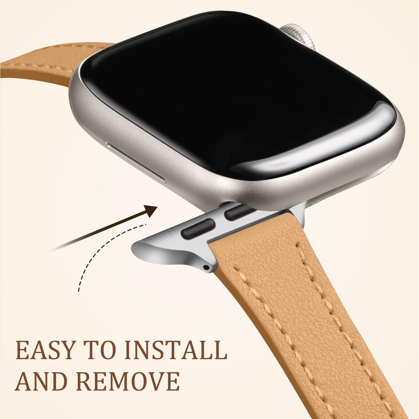 Charlam Slim Leather Band Compatible with Apple Watch Bands for Women 40mm 38mm 41mm 42mm 44mm 45mm 46mm, Top Grain Genuine Leather Strap Thin Wristband for iWatch Series 11 10 SE 9 8 7 6 5 4 3 2 1