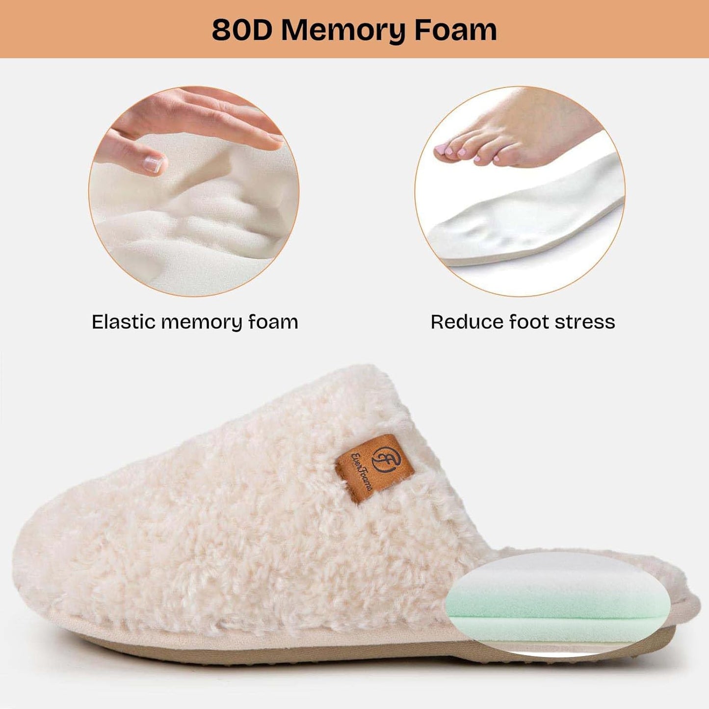 EverFoams Women's Fuzzy Slippers Warm Cozy Memory Foam Indoor House Shoes