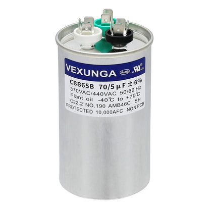 VEXUNGA 5uF 370/440VAC 50/60Hz CBB65 CBB65A Oval Run Start Capacitor 5 MFD 370V/440V Air Conditioner Capacitors for AC Unit Fan Motor Start or Pool Pump or Air Condenser Straight Cool