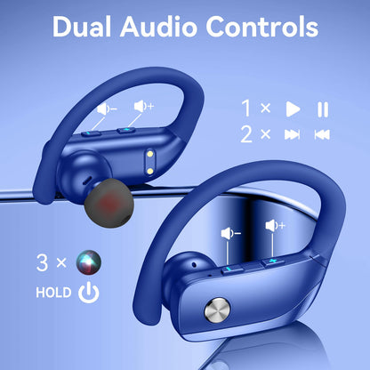 bmani Ear Buds Wireless Earbuds Bluetooth Headphones with 80H Playtime LED Display Case, Over-Ear Hook with Mic, Stereo Sound, Easy Button Controls, Sports Earphones for Running Workout Gym Black